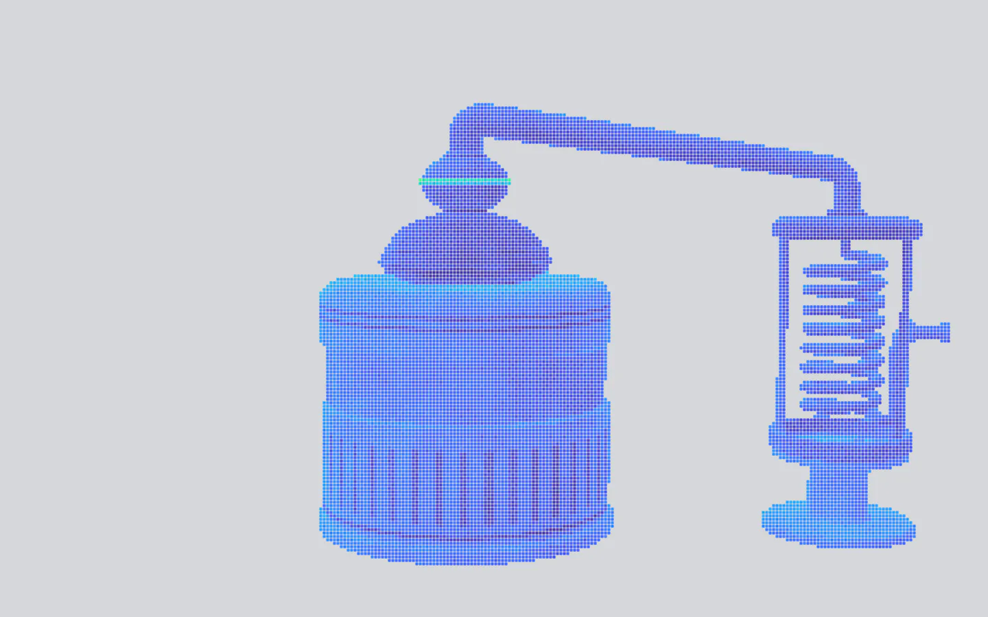 A machined still drawn in blue LED dots on grey